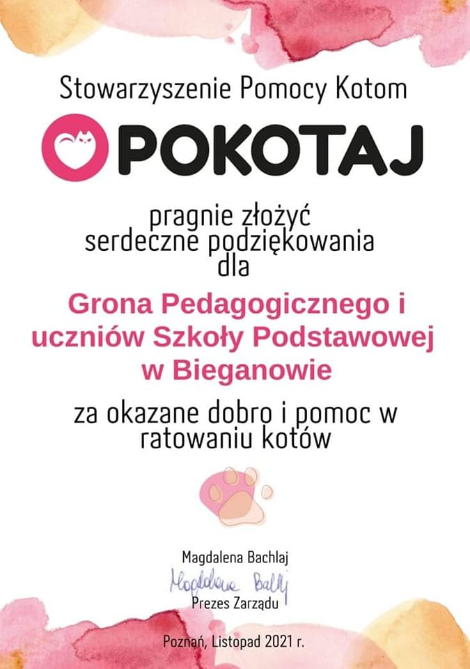 Plakat z podziękowaniem za udzieloną pomoc