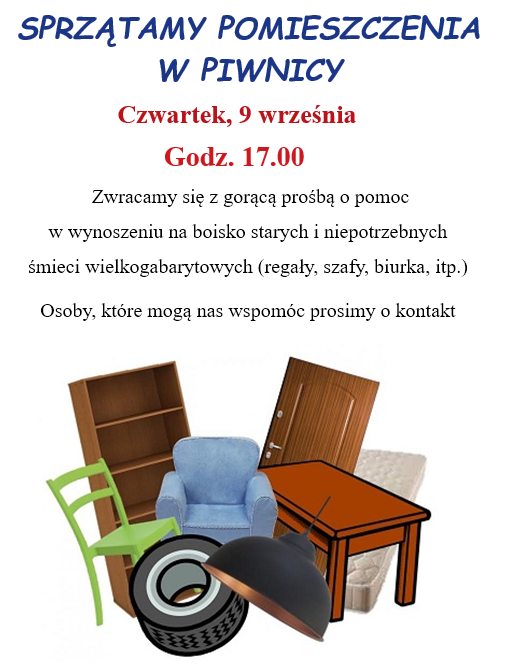 ogłoszenie dotyczące sprzątania pomieszczeń w piwnicy.